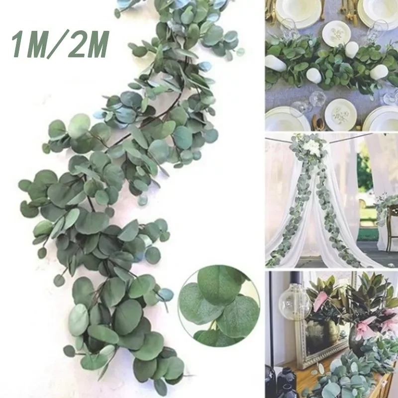 

NEW2022 Eucalyptus Tree Leaves Ivy Vine Home Wedding Decoration Silk Artificial Flowers Arrangment Tree Plant Bouquet Faux Folia