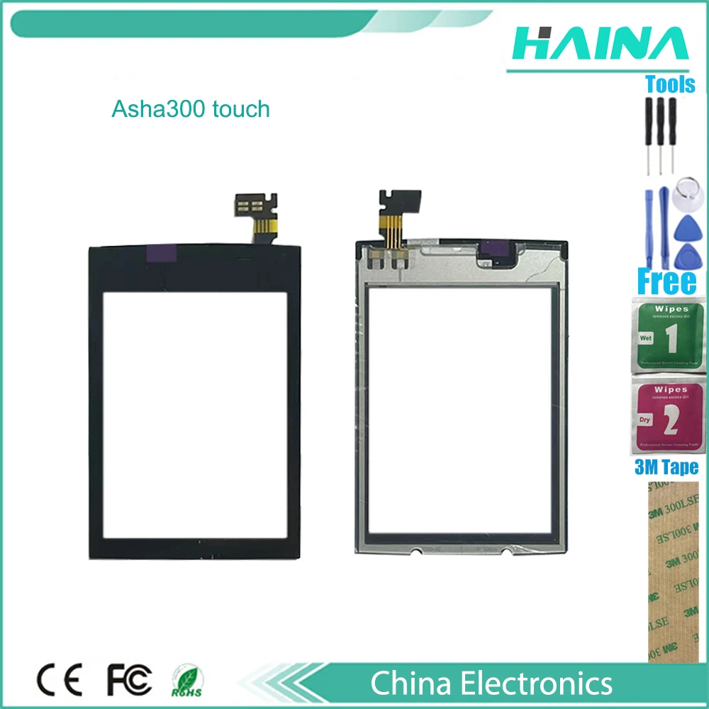 

Asha 300 N300 touch screen digitizer sensor touchscreen For Nokia Asha300 n300 mobile phone touch panel front glass + Tape