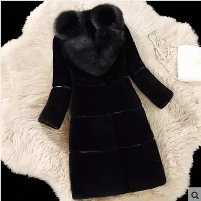 Sheep Fleece 2023 Autumn/Winter New Product Spliced Leather and Wool One Piece Mid length Fur Collar Coat Fur Coat for Women