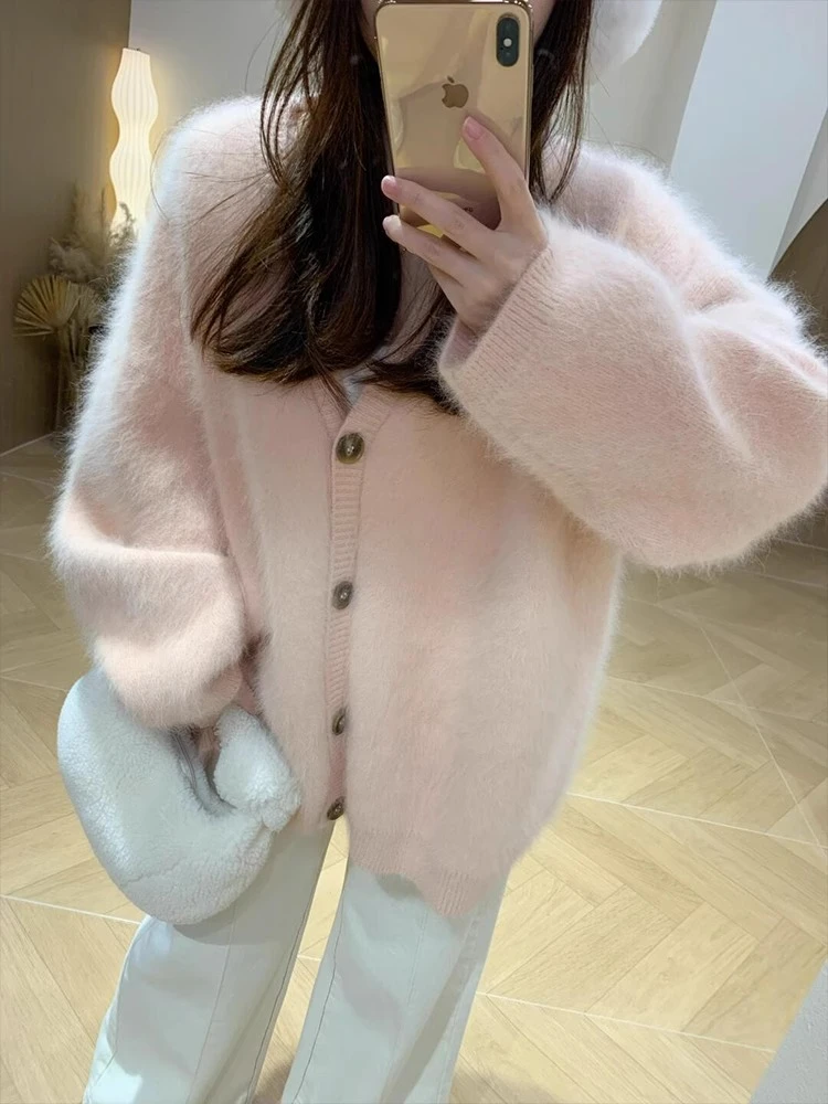 Японский модный милый розовый норковый бархатный свитер верхняя одежда женский