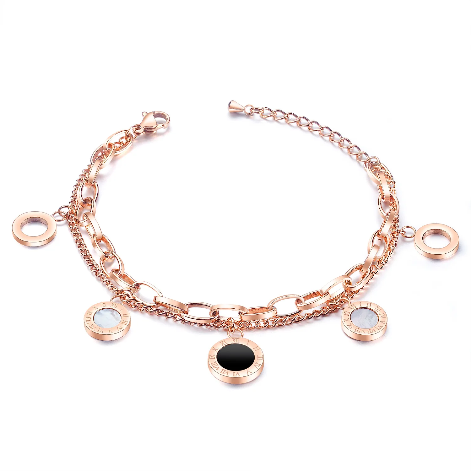 

Titanium Steel Plated Rose Gold Bracelet with Stylish Versatile Multilayer Roman Numerals for Ladies