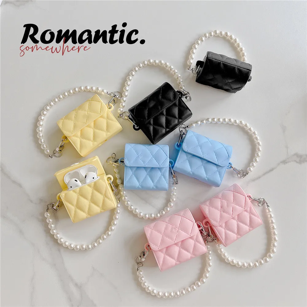 

For Airpods Pro 3 2 1 Case luxury design silicone with Pearl Chain handbag bluetooth earphone case cute For Airpods Pro cases