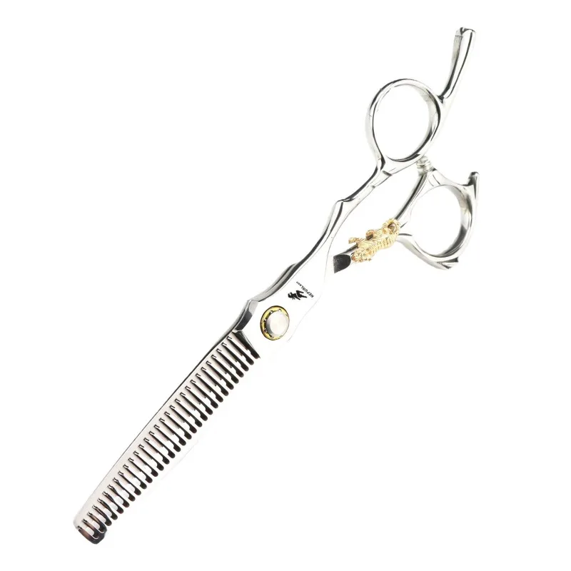 Фото NEPURLson JP440C 6,0-дюймовые ножницы для стрижки волос с подшипниковым винтом и маленькой золотой ручкой в форме тигра, правосторонний дизайн, острые и прочные. №5