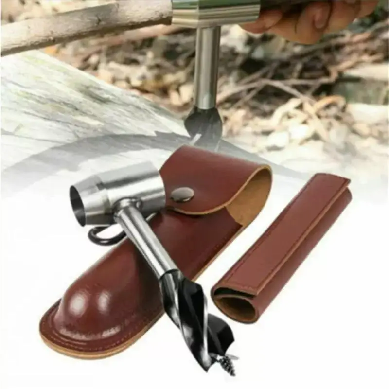 

Leather Protective Case For Auger Wrench Outdoor Survival Hand Drill Gear Protective Cover Jungle Crafts Camping Bushcrafting