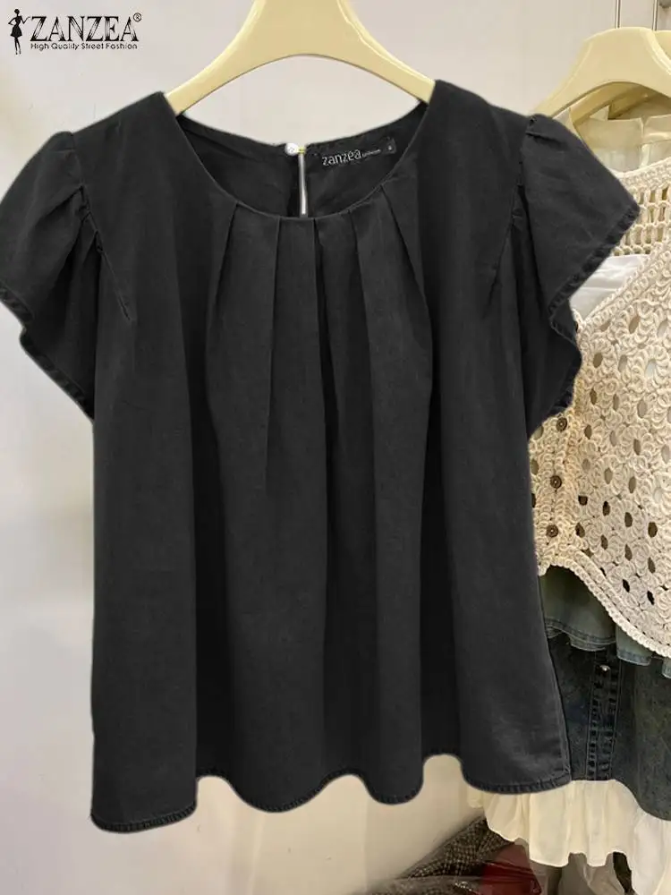 Блузка ZANZEA Женская Повседневная плиссированная с круглым вырезом модная