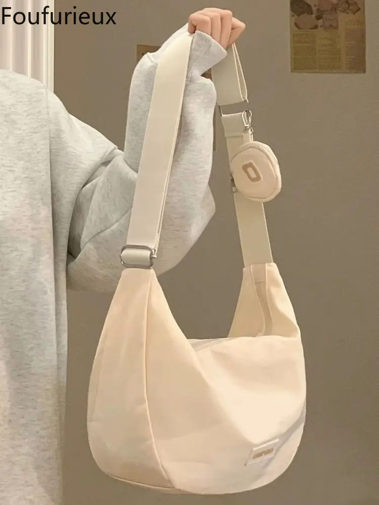 

Сумка через плечо с верхней молнией, большой размер, Холщовая Сумка-слинг foufurious, нейлоновые сумки ручной работы, сумки-Хобо, женские сумки на...