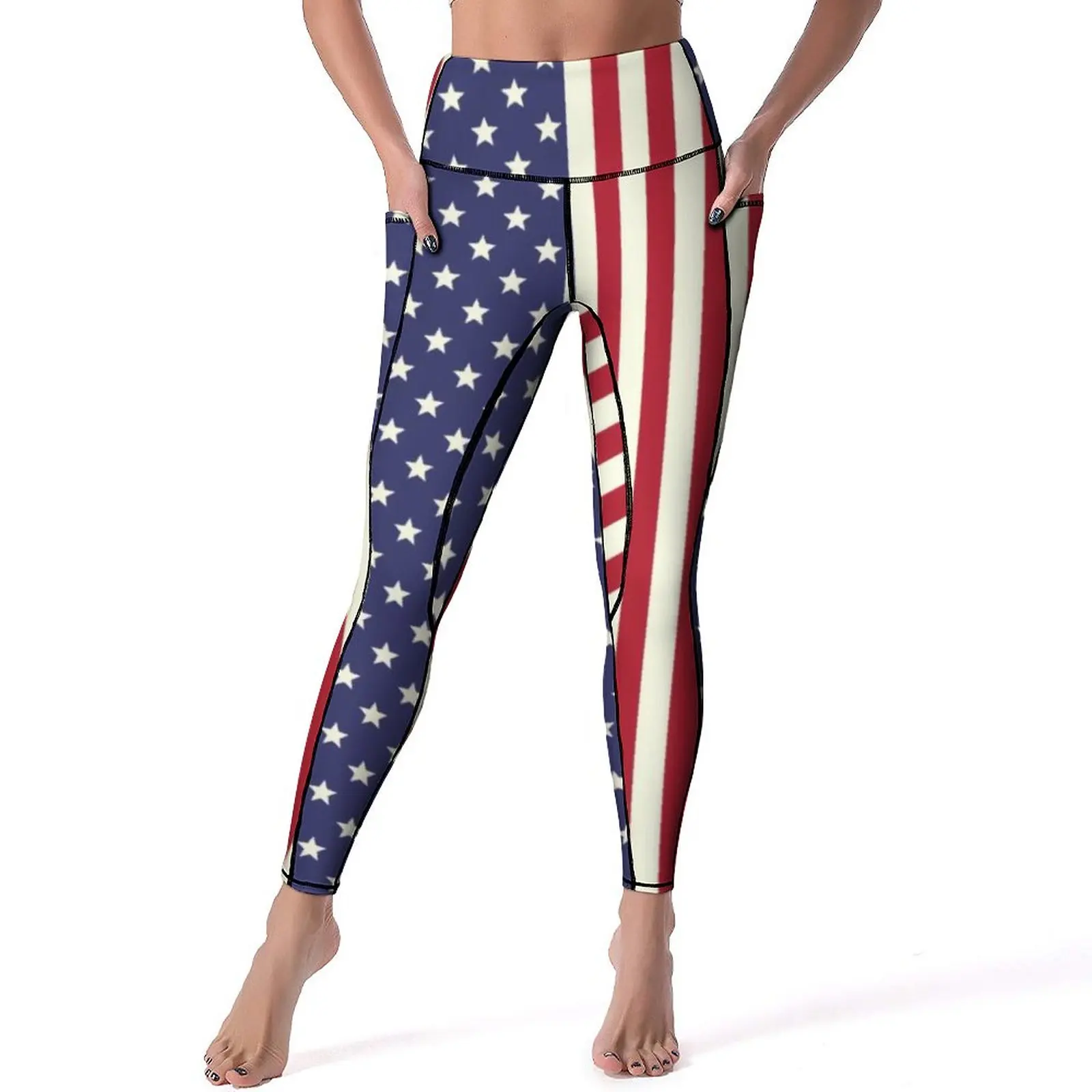 

American Flag Patriotic Leggings Sexy Two Tone Stars Print Push Up Yoga Pants Cute Stretch Leggins Lady Design Gym Sport Legging