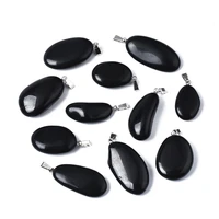 50pcslot natural black stone pendants with platinum tone brass bails nuggets 2832x1624x611mm hole 7x2mm