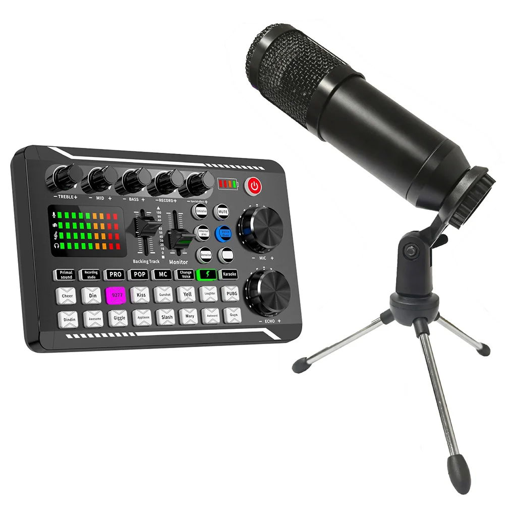 

F998 placa de som microfone mixer kit 16 efeitos sonoros gravação áudio mixer áudio mixing console amplificador para o telefone