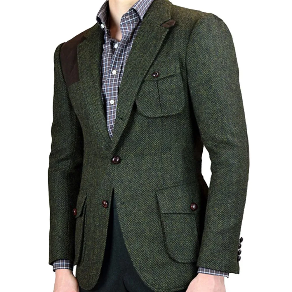 

Men Suit Tweed Jacket With Pants Herringbone Wedding Custom Made Grooms Tuxedo Banquet Best Man Slim Fit Homme Prom Man 2022