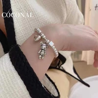 coconal silver color bracelets for women string of beads accessories trend vintage simple cute bear pendant party jewelry gift