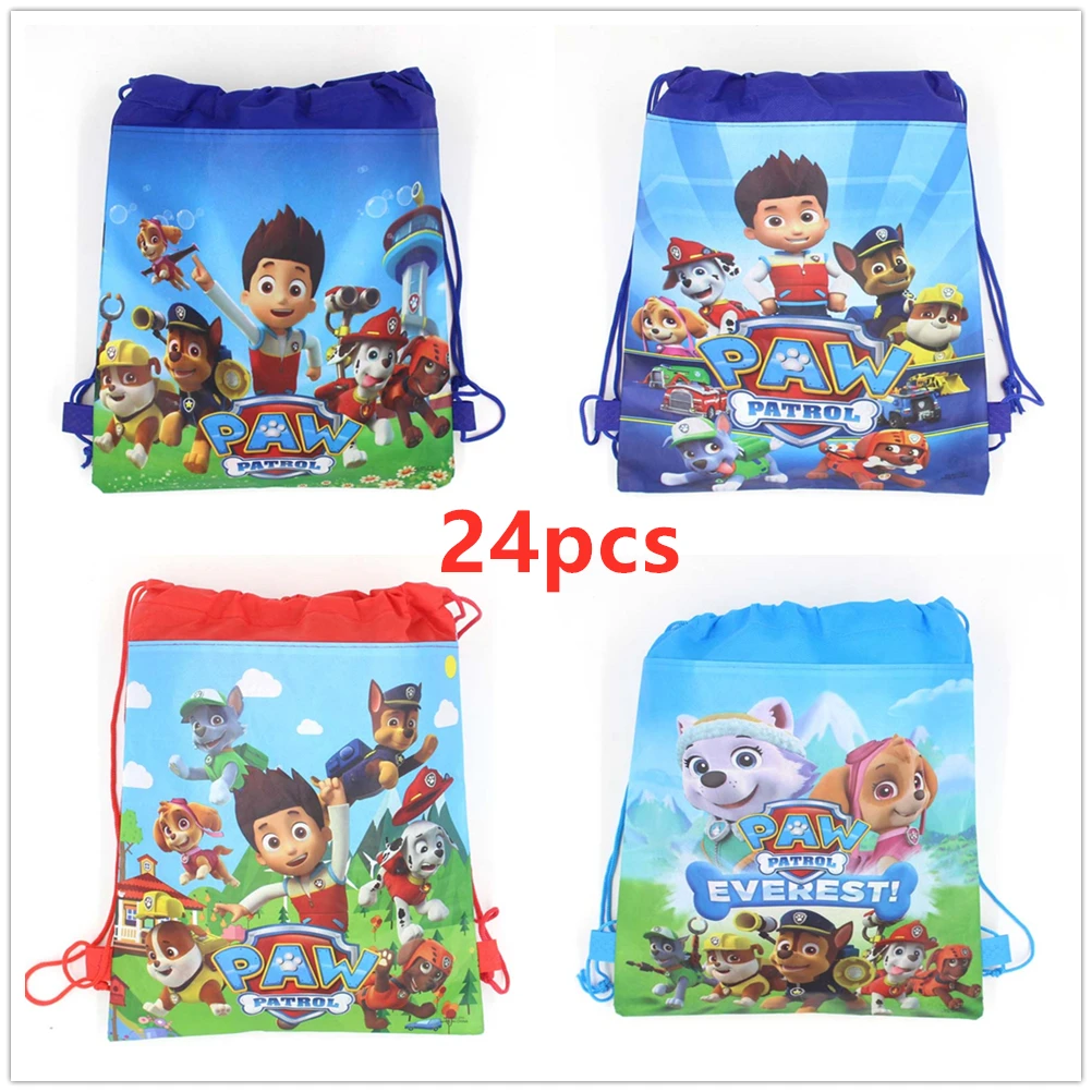 

24Pcs Paw Patrol Style Non-woven Drawstring Backpack Birthday Party Kids Favor Portable Storage Shopping Bags