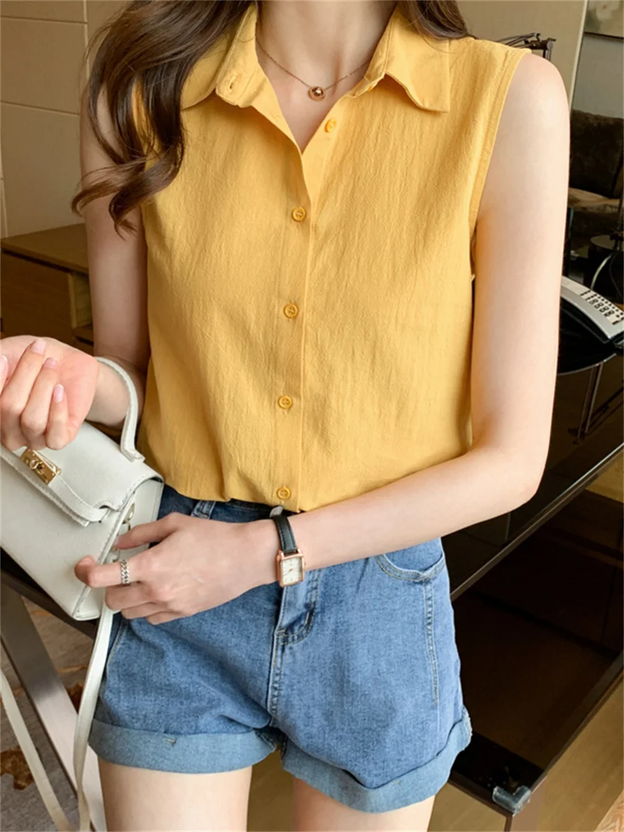 Sleeveless Chiffon Shirts Women Summer 2024 New Elegant Lapel White Shirt Loose Western Sle Base Vest Top