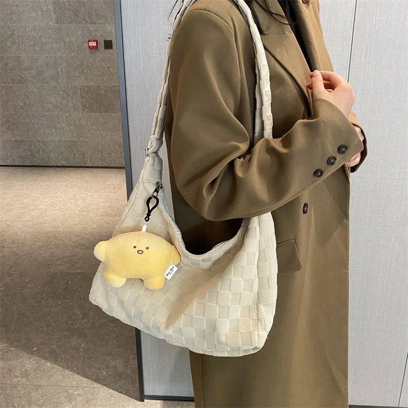 

Women Casual Large Capacity Plaid Tote Bags 2023 New Fashion Shoulder Bags Checkered Crossbody Bags Lattice Pendant Elegant Bags