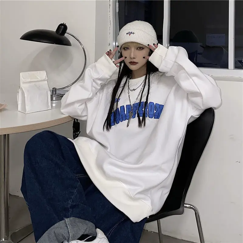 

Ленивый Стиль, весна и осень, тонкий женский модный тренд, простой Свободный пуловер с круглым вырезом, Топ