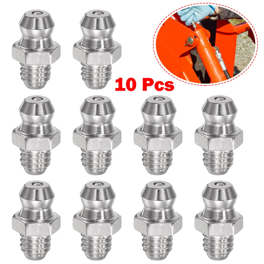 

10Pcs Grease Nipple Grease Inlet Hex Width High Hardness Long Service Life Overall Height Thread Size Anti-oil Leakage