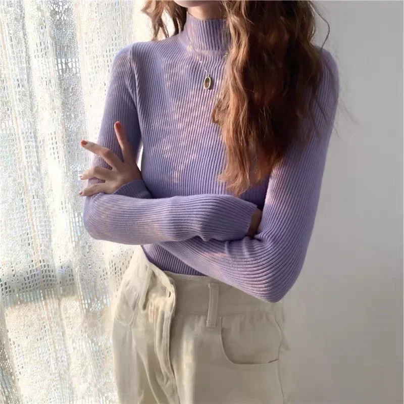 

2023 Spring Autumn Turtleneck Pullovers Sweaters Basic Women Long Sleeve Slim Cвитер Casual Jumper Female Knitwear Sueter Mujer