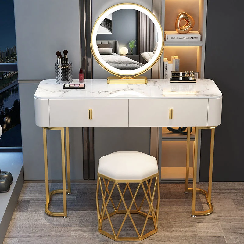 

Nordic Modern Minimalist Bedroom Furniture Dresser With LED Mirror Light Luxury Makeup Tables With Drawers Ins vanity desk