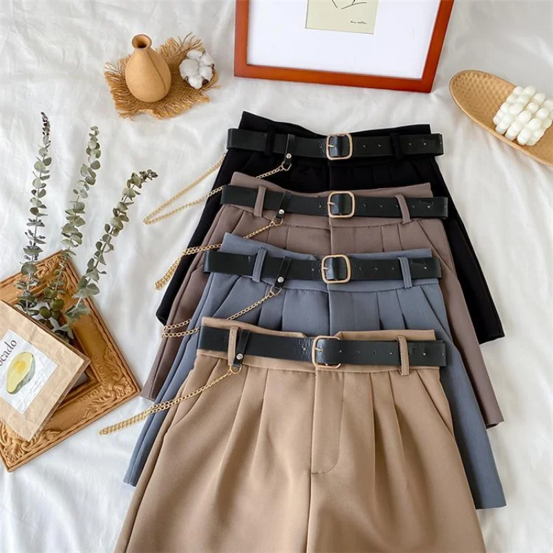 Women's Clothes Office High Waist Thin Wide Legged A-Line Suit Shorts Straight Female Leisure New Pants Korean Style 2023