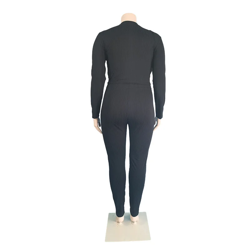 Plus Size Women Clothing Fashion Sexy Outfits Long Sleeve Top and Pants Bodycon Ribbed Two Piece Set Dro 3xl 4xl 5xl 6xl
