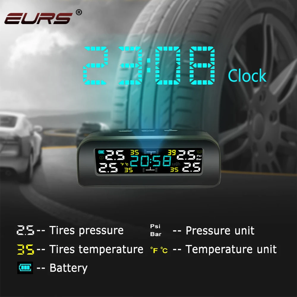 

Система контроля давления в шинах TPMS, беспроводная система контроля давления в шинах на солнечной батарее, с 4 датчиками