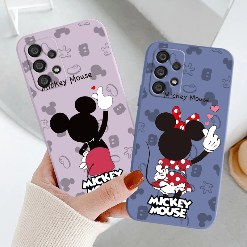 

Couple Minnie Mickey Mouse Phone Case For Samsung A73 A53 A33 A52 A32 A71 A51 A21S A03S A50 A30 5G Liquid Rope Funda Cover