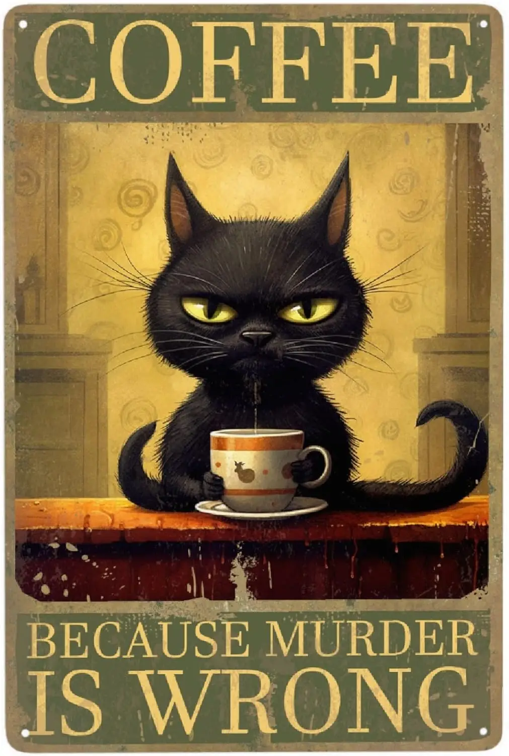JOCASA Ретро Черный Кот Кофе Винтаж Металлическая Оловянная Вывеска Кухонный