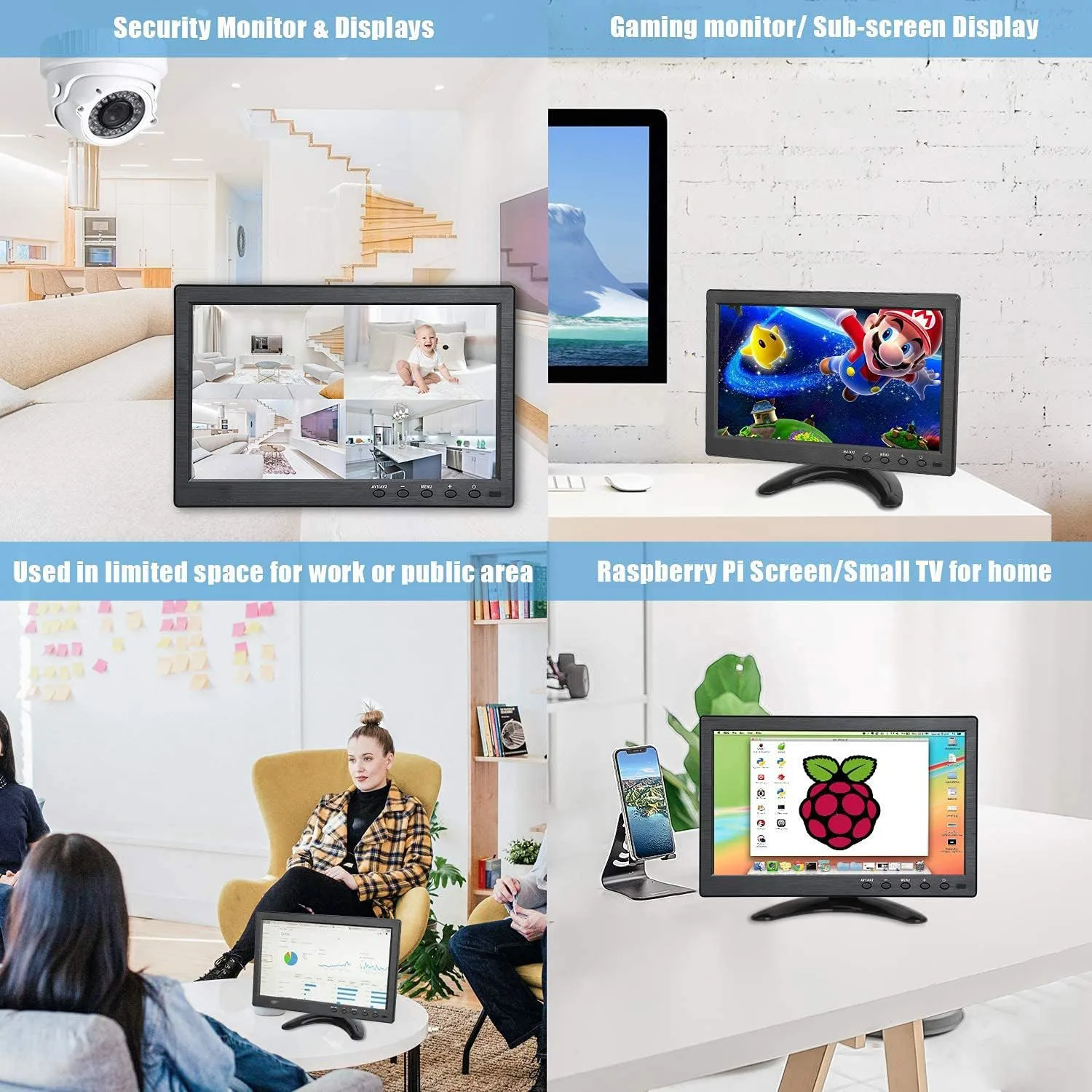Uvusee 10,1-дюймовый небольшой портативный IPS HDMI-монитор 1080P 1024x600 Встроенный динамик HDMI VGA AV BNC Вход для ПК Игры Камера видеонаблюдения (art.: 3920cef41f7eb) - 3920cef41f7eb