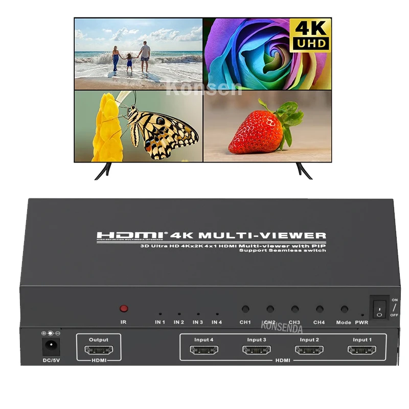 

4K HDMI четырехъядерный мультипросмотр 4X1 HDMI четырехъядерный сегментный мультипросмотр бесшовный 4-х экранный Разветвитель переключатель для...