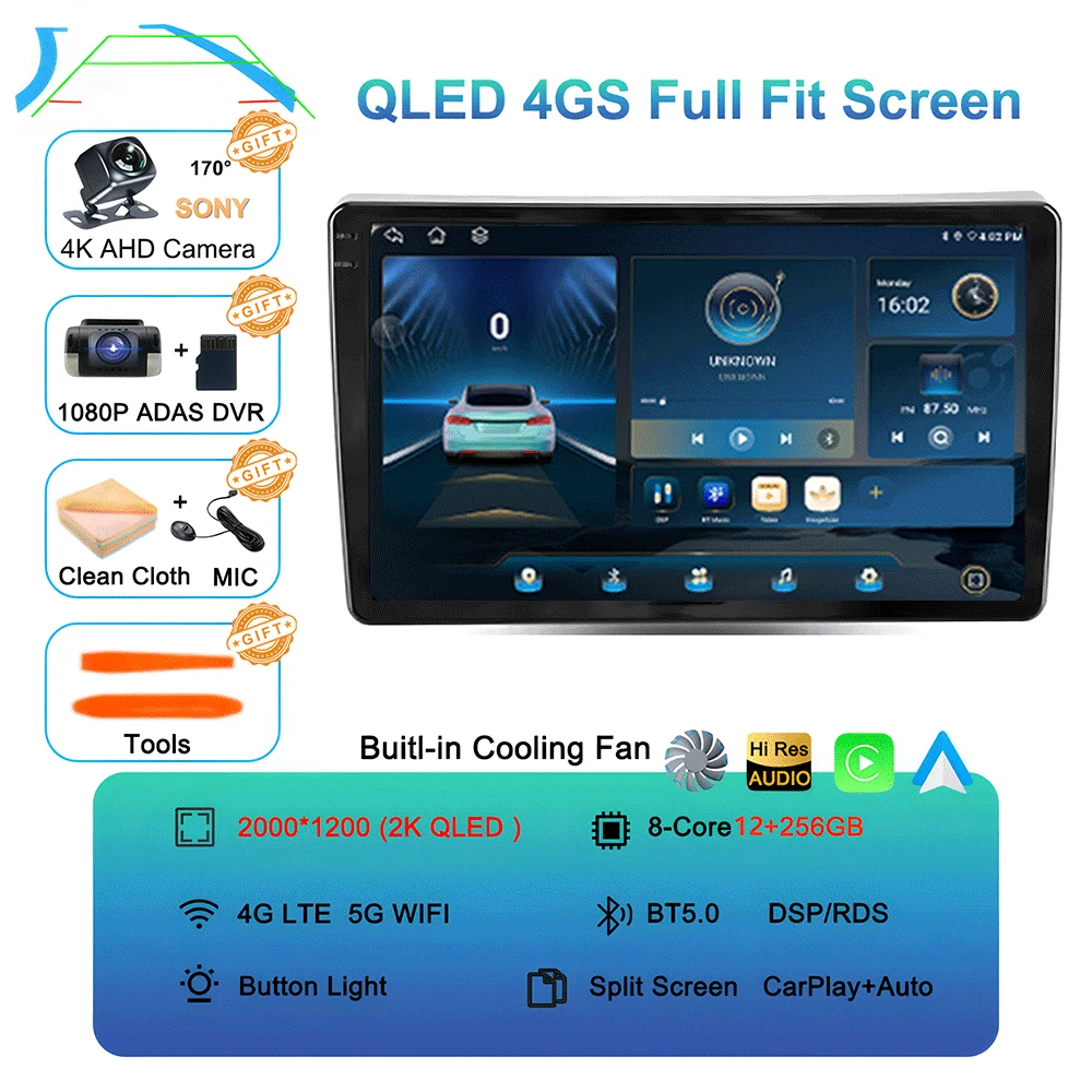 

9-дюймовый Android 16 DTS экран QLED 2000x1200, универсальная автомобильная стереосистема с GPS для Volkswagen, Nissan, Hyundai, Kia, Toyota, Honda, BT