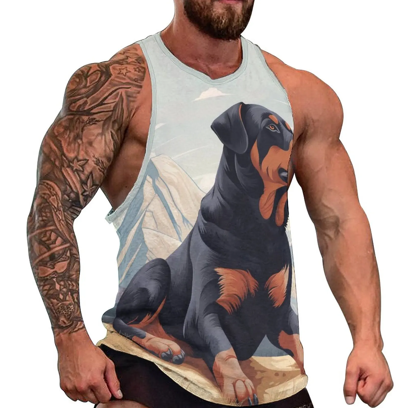 

Dog Tank Top Men Natural Vector Flat Animals Tops Summer Design Training Muscle Oversized Sleeveless Shirts