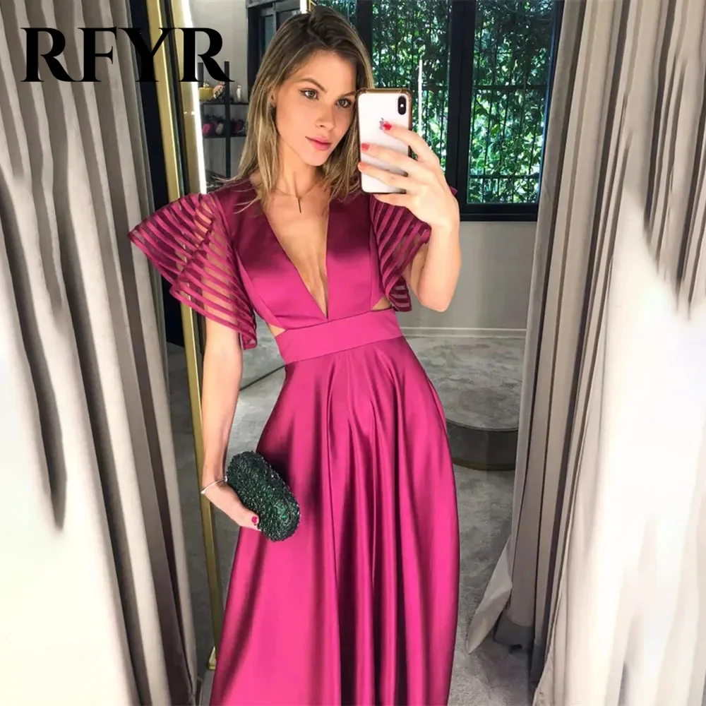 RFYR Fushcia вечерние платья с V-образным вырезом рукавами-крылышками Женское Платье