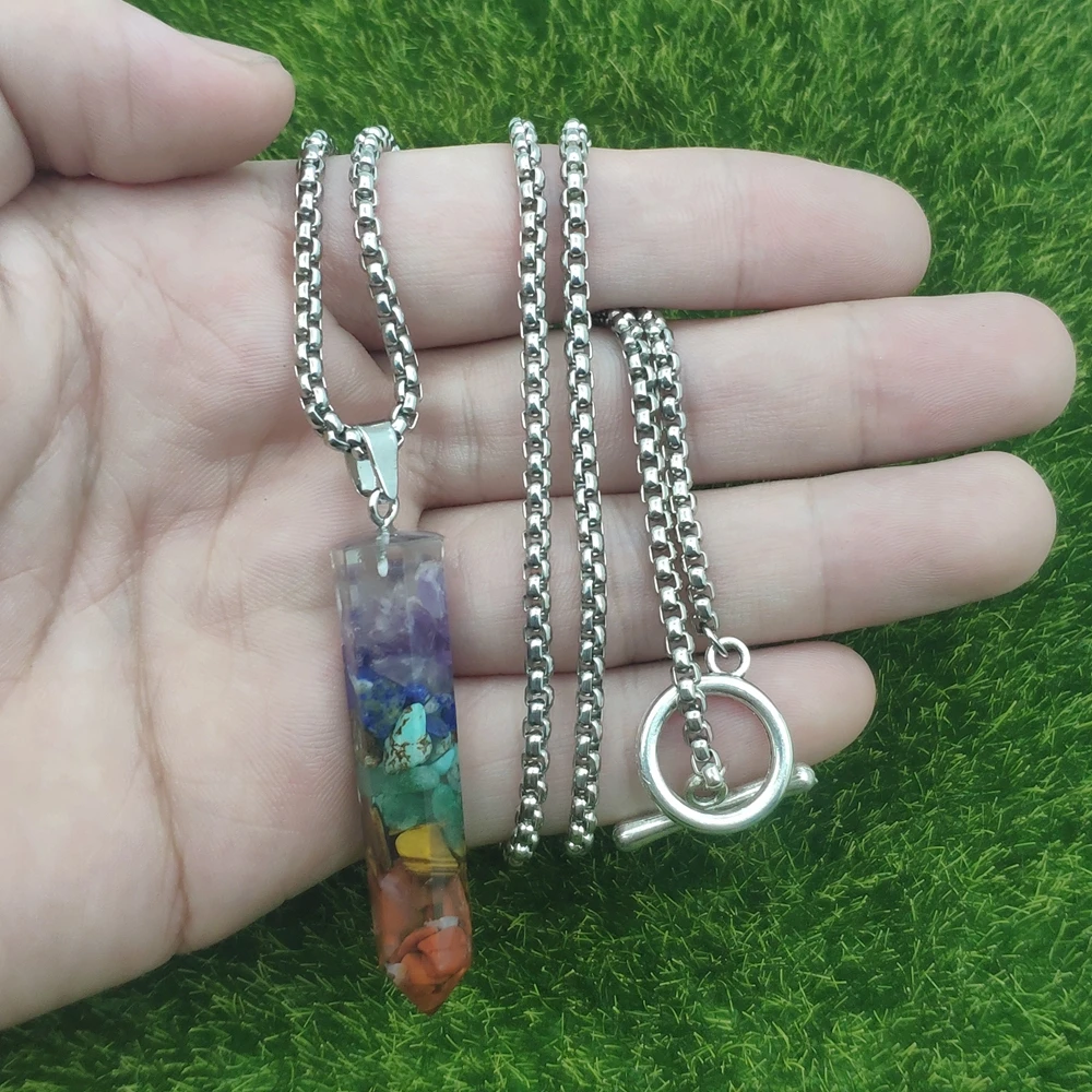 

Cute Handmade Colored Small Gravel Resin Mix Geometry Pendant Female Sweater Necklace Unique Designed Jewelry
