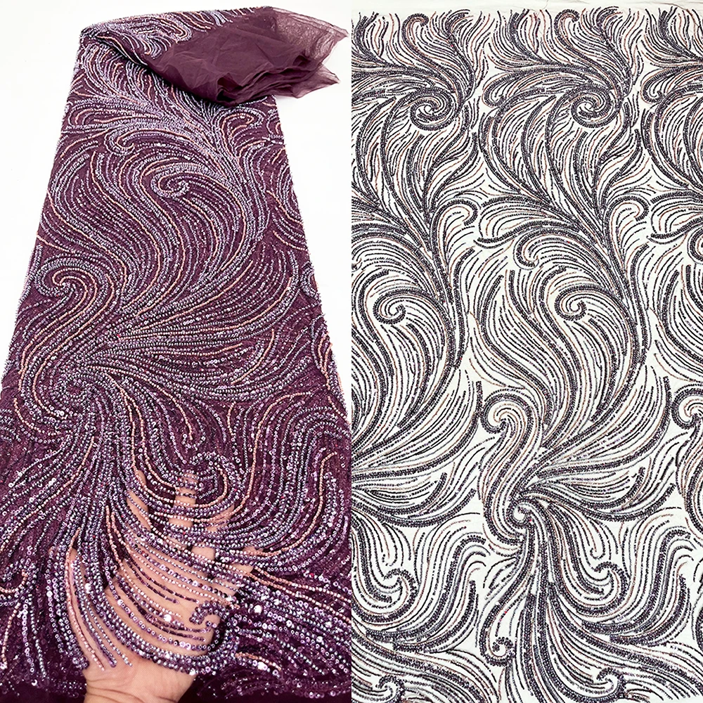 

Sinya Luxurious Heavy Handmade Beaded Lace Fabric High Quality French Tulle Embroidery Sequins Wedding Bridal Lace Materials