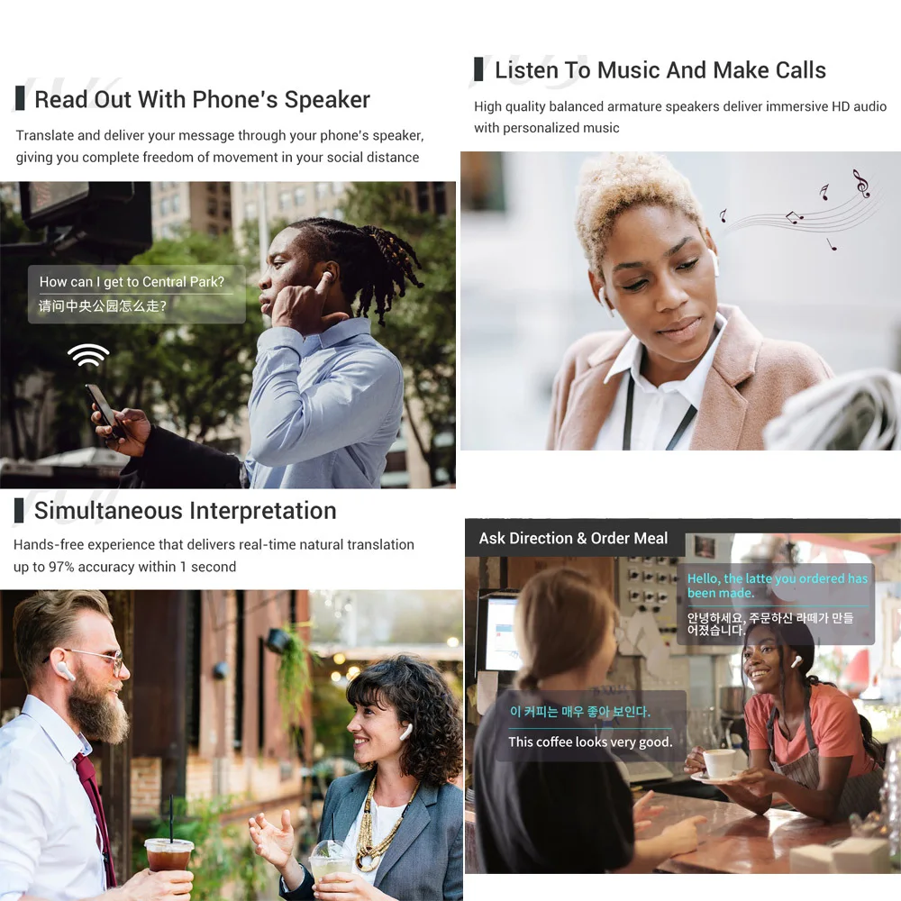 Многоговорящие беспроводные наушники с мгновенным переводчиком Multi-Language Instant Translator