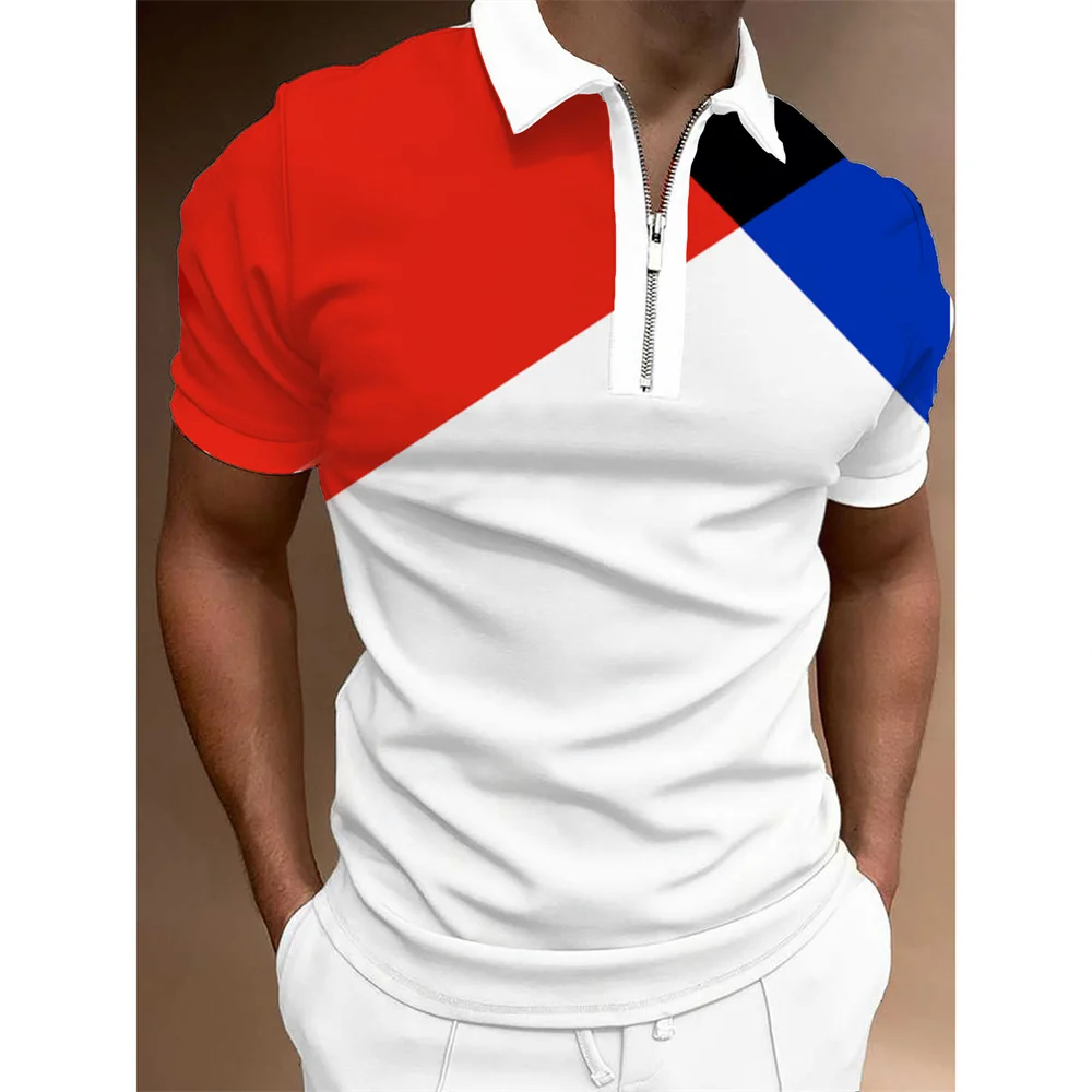 

Повседневная однотонная мужская рубашка-поло, футболка на молнии с короткими рукавами, Мужской винтажный топ на молнии с круглым вырезом, п...