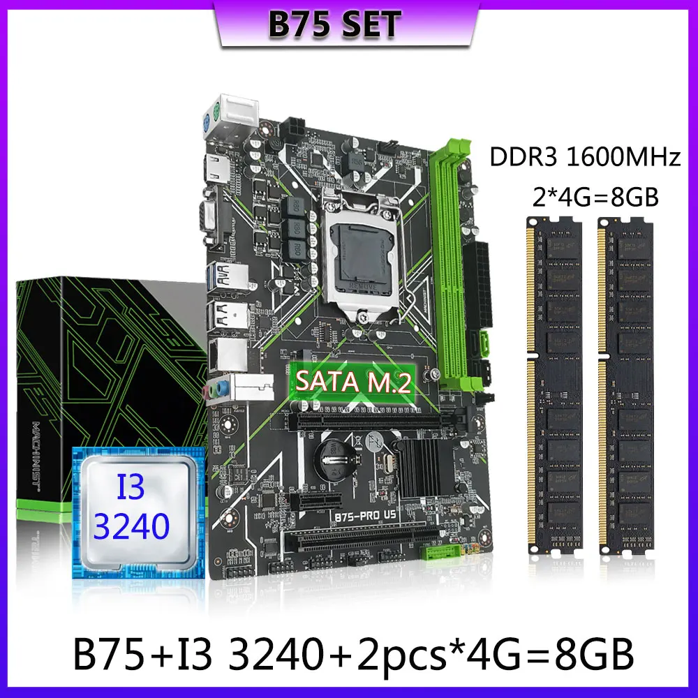 MACHINIST B75 материнская плата Combo Whit LGA1155 I3 3240 CPU DDR3 2*4G = 8 ГБ ОЗУ 1600 МГц память SATA M.2 USB3.0 VGA