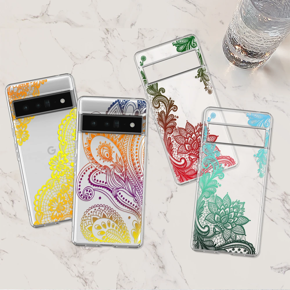 

Color Mandala Case for Google Pixel 7Pro 7 6a 6 6Pro 5 5a 5G 4XL 4 2 3XL 2XL 3 3a 3aXL 4a Transparent Soft TPU Protection Shell