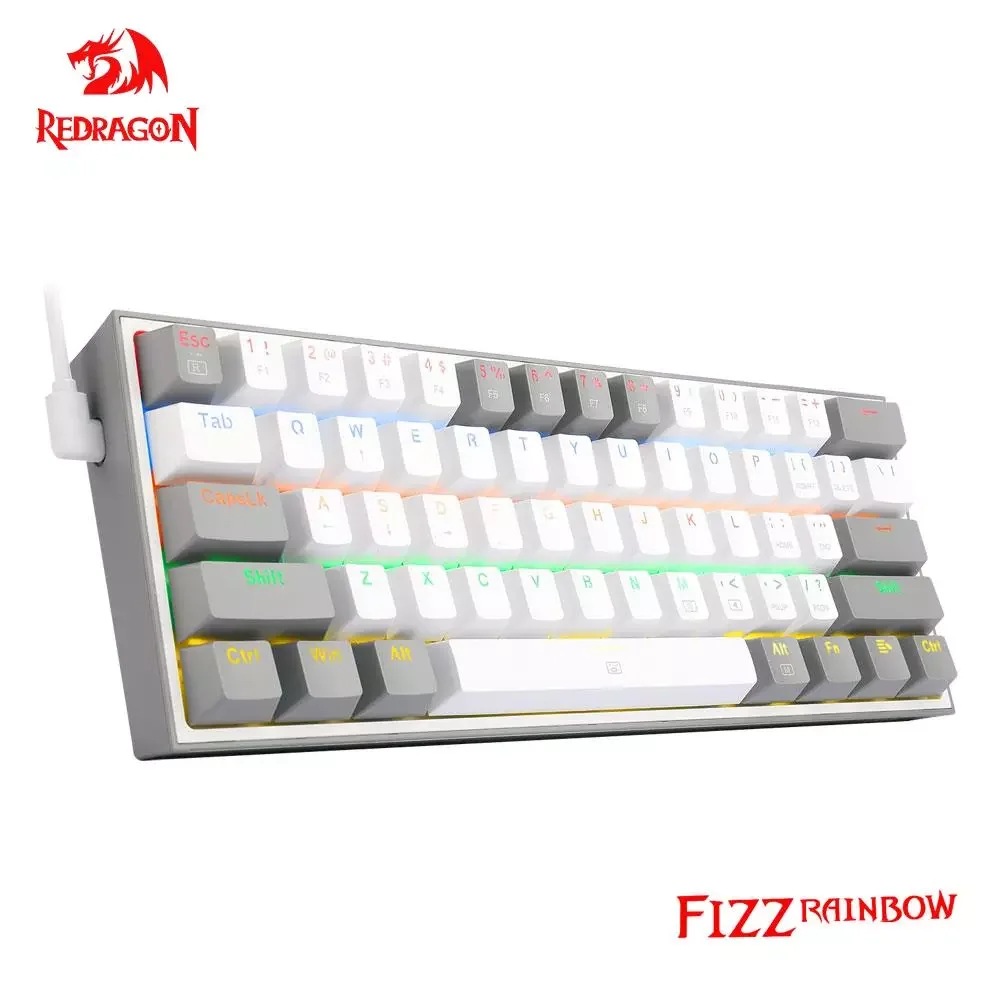 

REDRAGON Fizz K617 Rainbow USB Mini Mechanical Gaming Keyboard Blue Switch 61 Keys Wired detachable cable,portable for travel