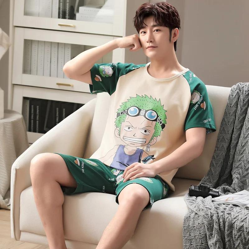 

Size M-4XL SONG New Couples Pajamas For Men Women Short Sleeves Pure Cotton Home Wear Cartoon Summer Thin Casual Tracksuit