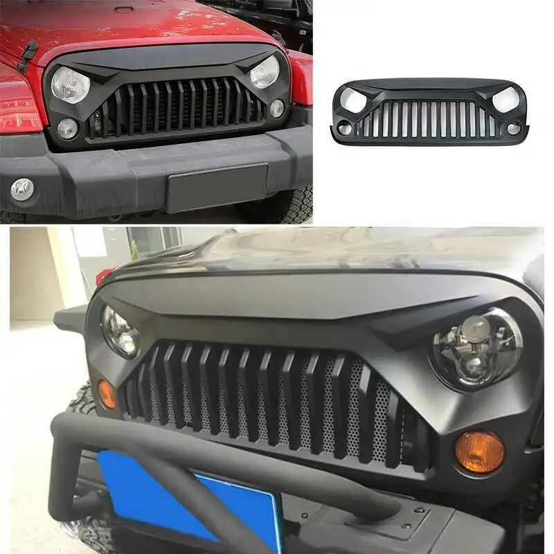 

Fit For Jeep Wrangler 2007-2017 Primed Black Front Bumper Center Hood Grill Mesh