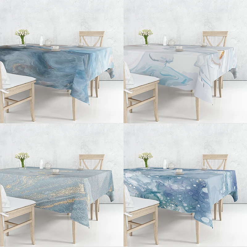 

Blue Waves Texture Simple Art Flax Tablecloth Table Dustproof Cover Heat Resistant Beautify Kitchen Dining Room Multiple Sizes