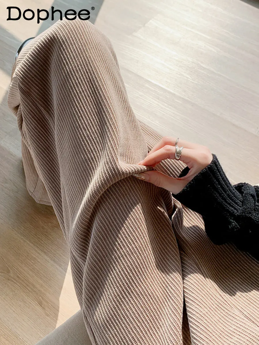 

Теплые флисовые повседневные брюки с широкими штанинами, Женские Мешковатые брюки с высокой талией, новинка сезона осень-зима 2022, прямые Ро...