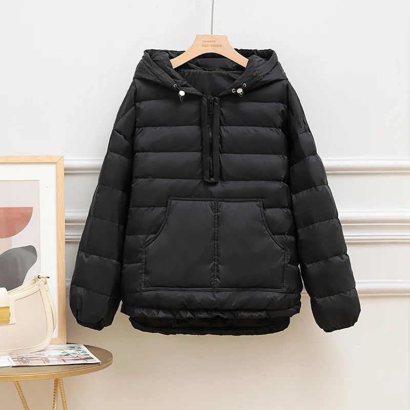 2022 autumn winter new Korean version loose sweater fashion half zipper pullover light white duck down short down jacket women