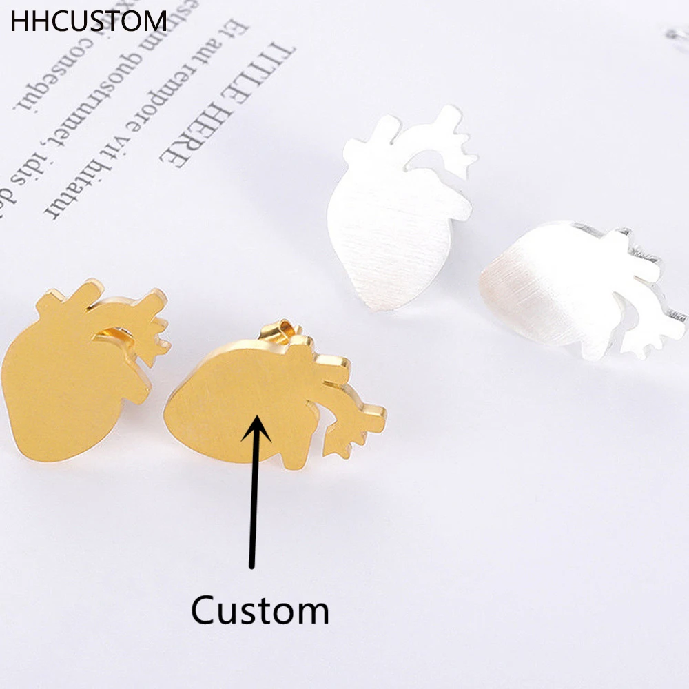 

HHCUSTOM Custom Heart Name Earrings Personality Stainless Steel Gold Letter Ear Stud For Women Cute Jewelry Best Birthday Gift