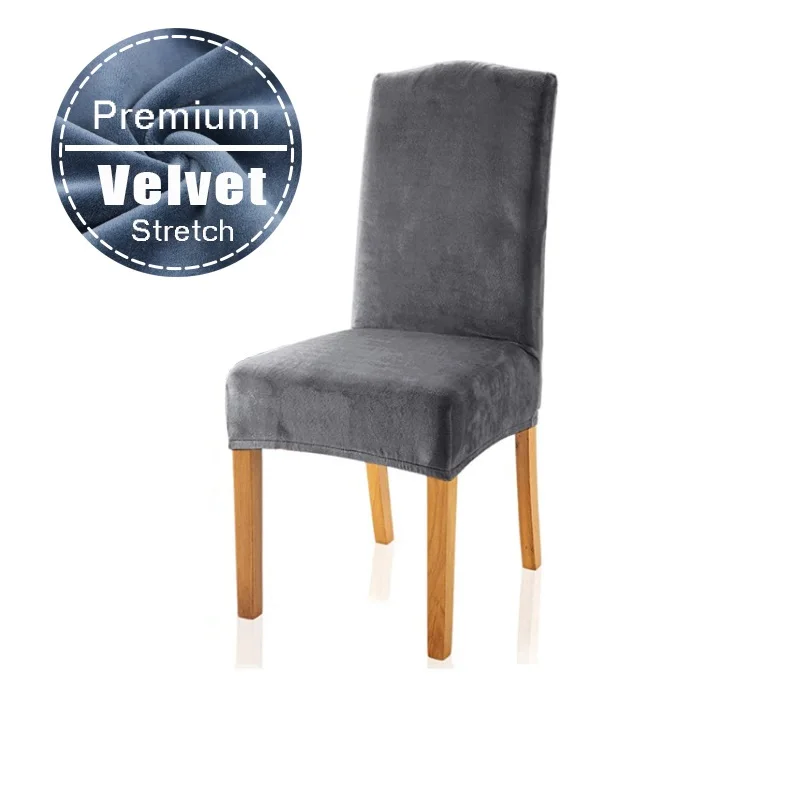 

Chair Cover Velvet Stretch Dining Slipcovers Solid Color Spandex Plush Chair Covers Protector For Home Dining Room