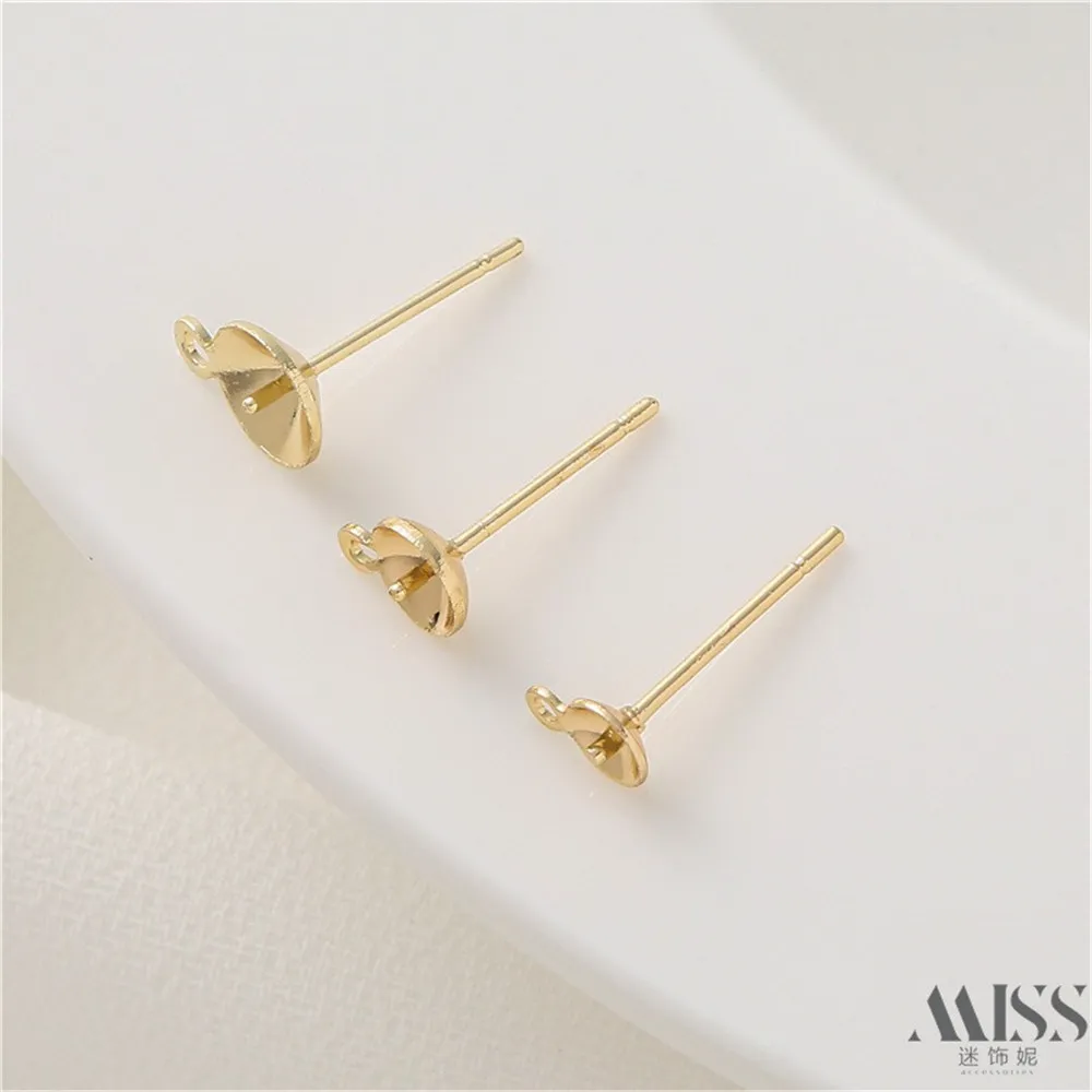 Серьги-гвоздики серебряные с золотым покрытием 14 к подвесными кольцами