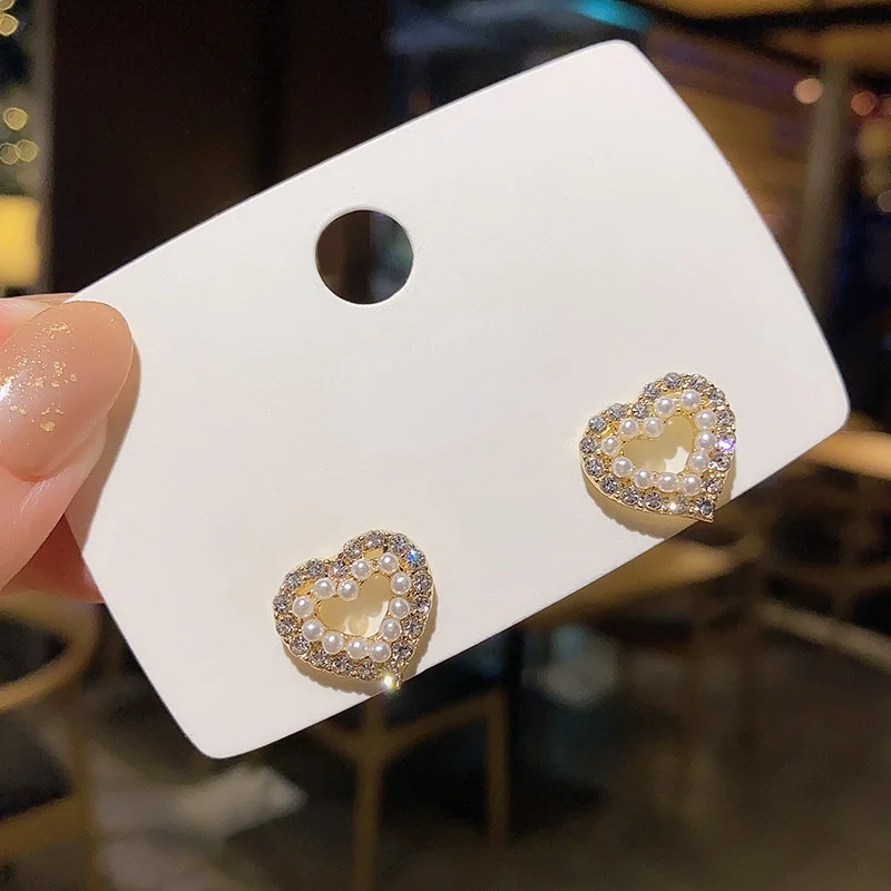 Delysia King   Rhinestone Pearl Love Earrings Simple and Sweet Earrings