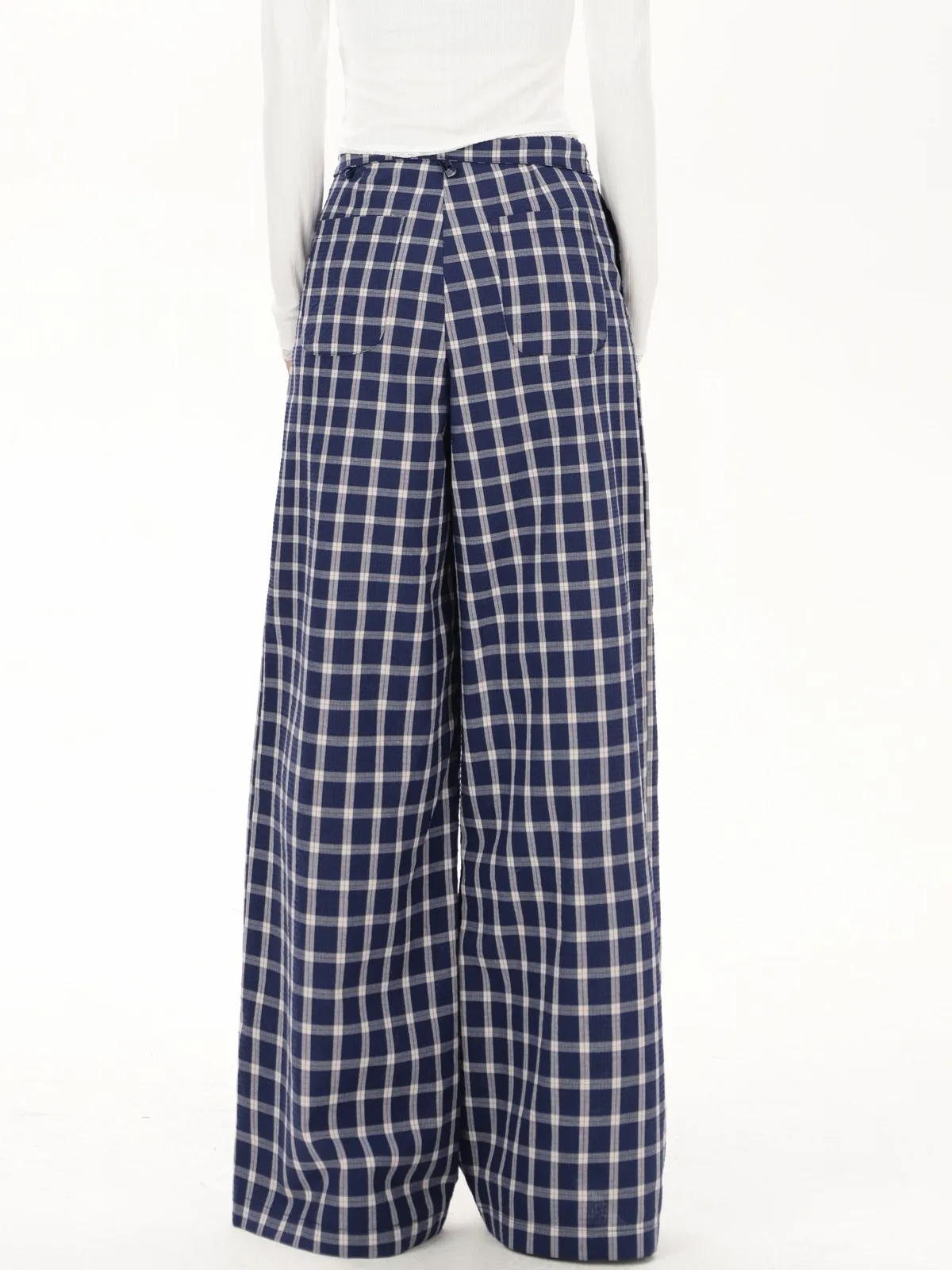 Брюки ZHISILAO женские в клетку повседневные свободные прямые штаны пол с завышенной