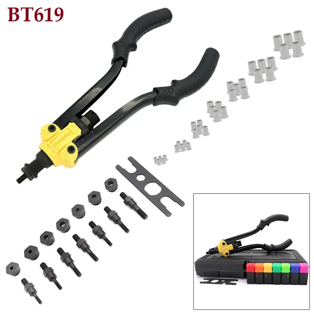 

BT-619 Rivet Nut Gun Rivnut M3 M4 M5 M6 M8 M10 Ram Head Wrench Set Blind Rivet Insert Riveter For M3-M12 Rivet Nut Manual Tool